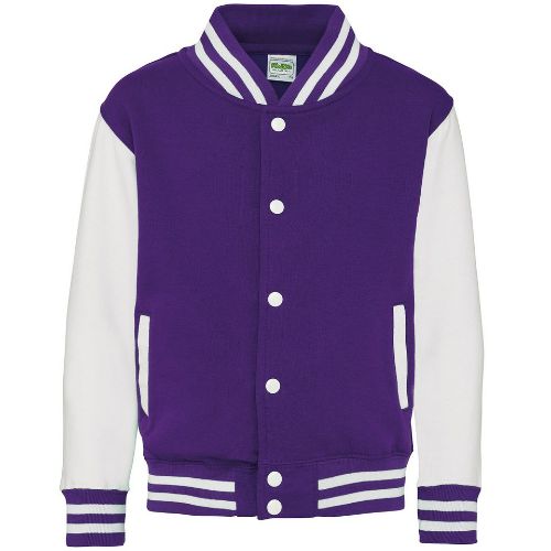 Awdis Just Hoods Kids Varsity Jacket Purple/White